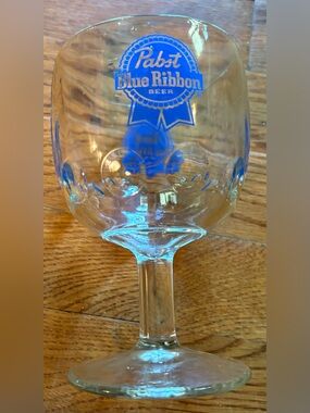 Pabst Blue Ribbon thumbprint beer glass, Vintage